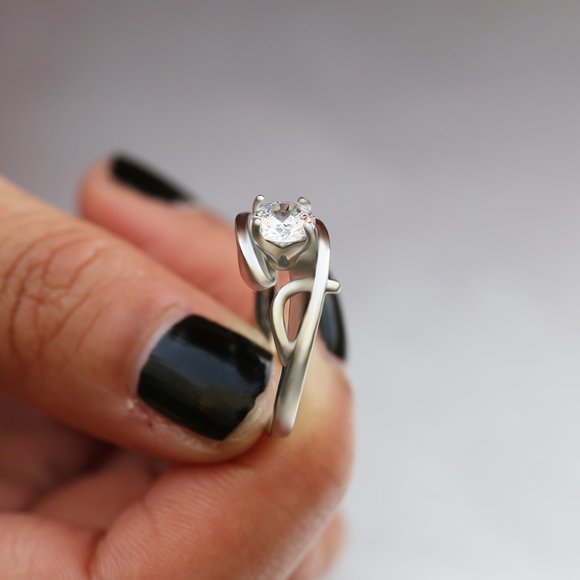 Create Irregular Pure Round Gemstone CZ Twisted Rings for Women, EVGG1557 - Picture 6 of 6